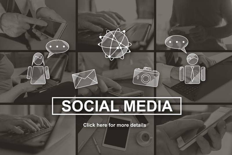 Social media and content concept illustrated by pictures on background